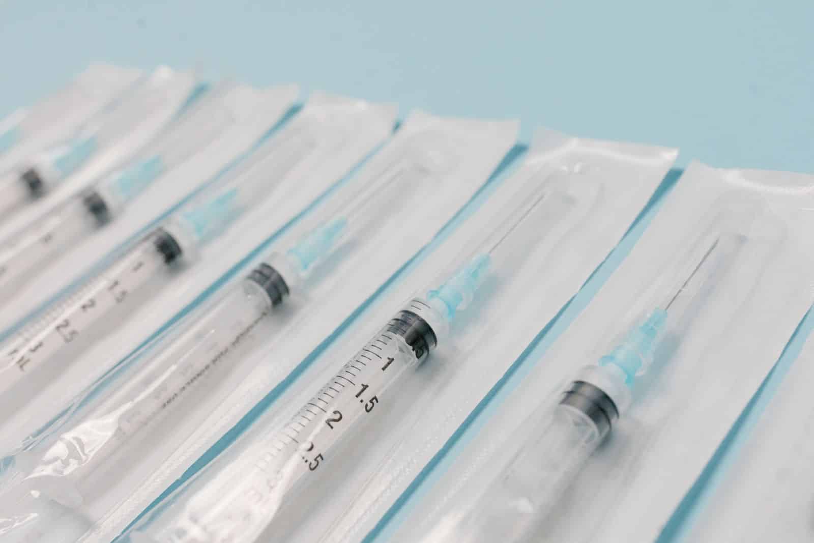 Sterile single-use syringes in their packaging
